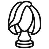 Outline of a wig on a stand.