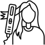Hair straightening with flat iron illustration.